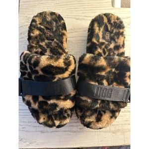 UGG FLUFFITA PANTHER BUTTERSCOTCH SLIDE PLATFORM SANDALS SLIPPERS SIZE 8 WOMEN